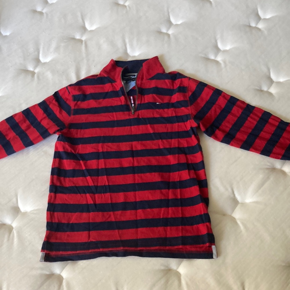 Tommy Hilfiger Quarter-zip with Red and Navy Blue stripes